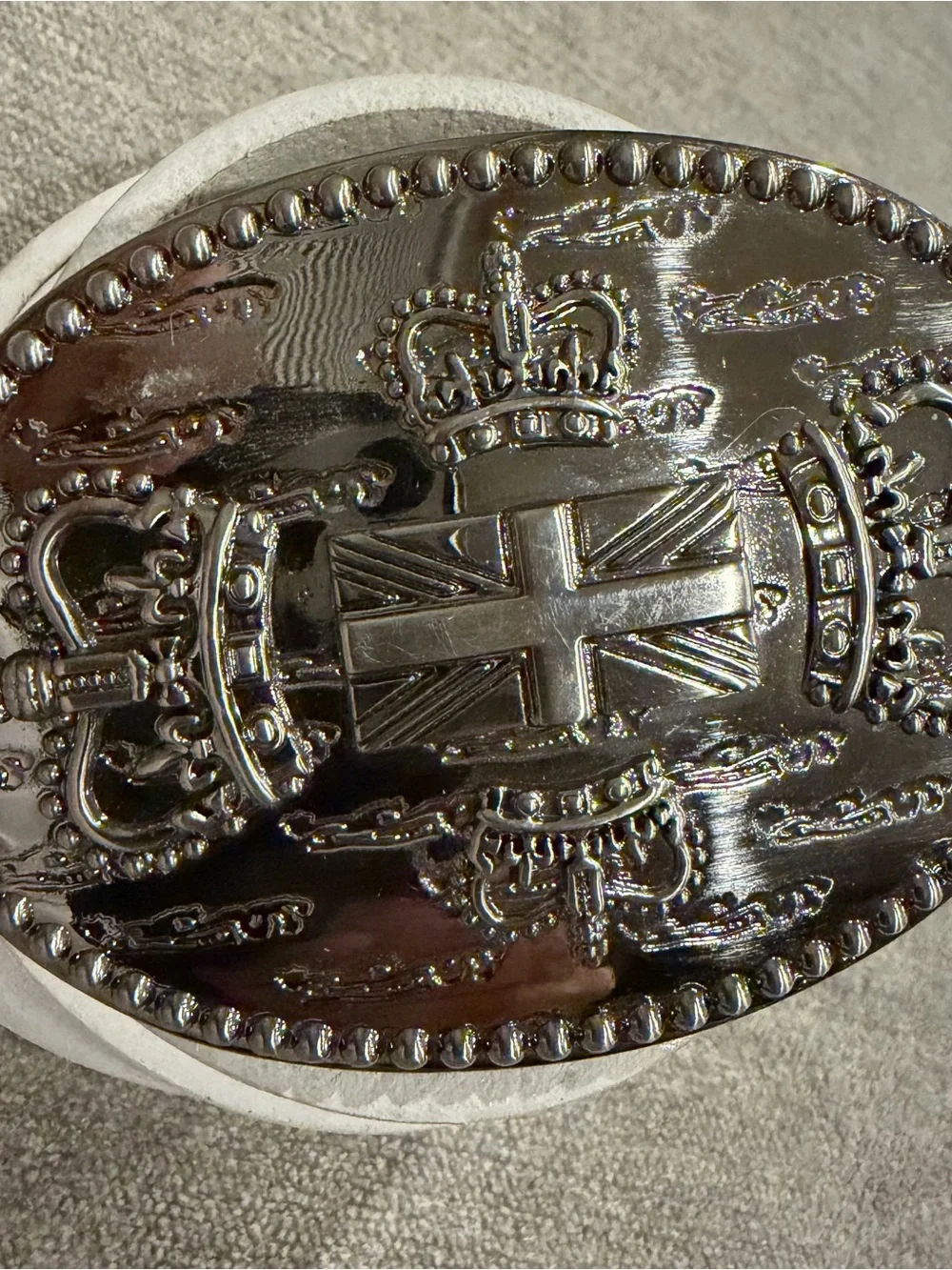 Vintage White Belt Crown Union Jack Buckle Punk Y2K Boho 33-37